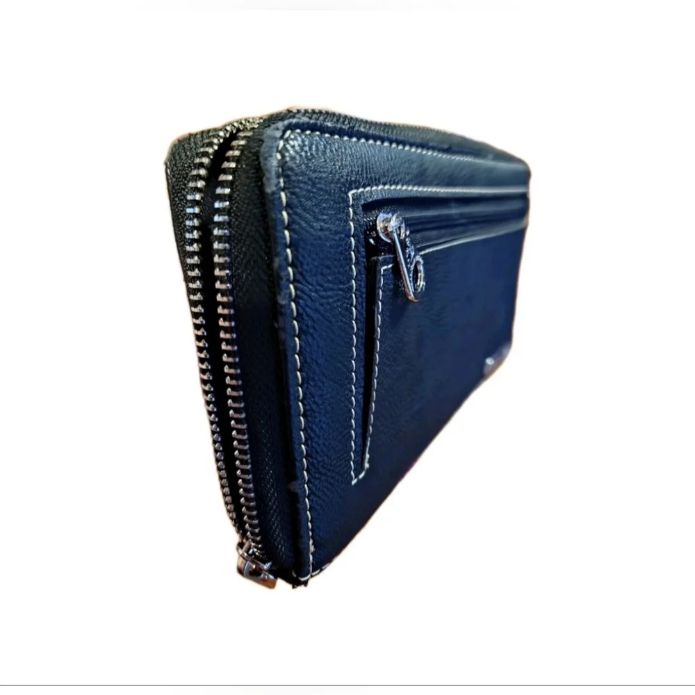 Western Turquoise Cross Studded Wristlet Wallet Black Embroidered Cowgirl Clutch